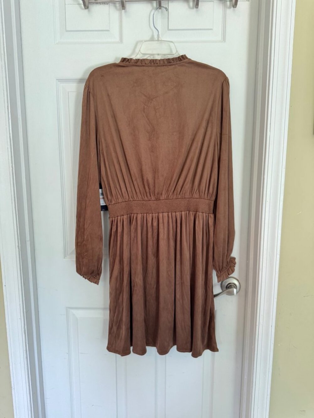 Tommy Hilfiger Women's 12 Faux Suede Dress Walnut Brown Ruffle Tie NWT - Picture 9 of 10